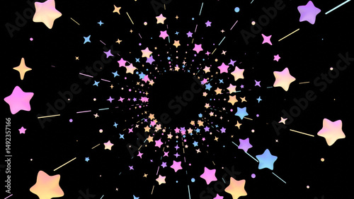 3D render cartoon colorful stars space.