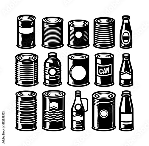 Tall and Short Tin Can Silhouette Vector Design