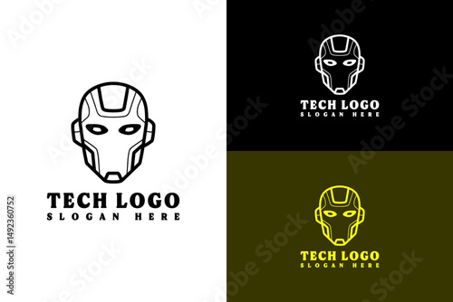 robot face with eyes and lines illustration, minimalist, icon, vector logo for automation, internet of things, database, artificial intelligence, machine learning, fintech, tech, and more