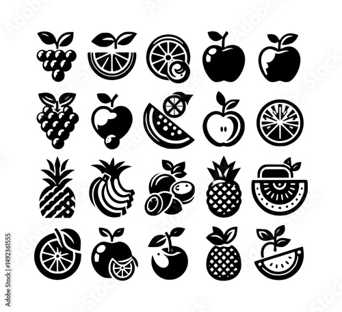 Fruit Vector Icons Black and White Logo