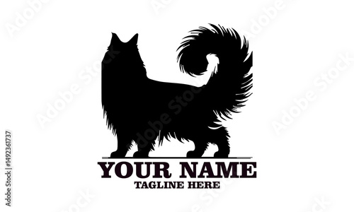 cat maine coon silhouette vector illustration, cat maine coon logo icon and cat maine coon cute vector design
