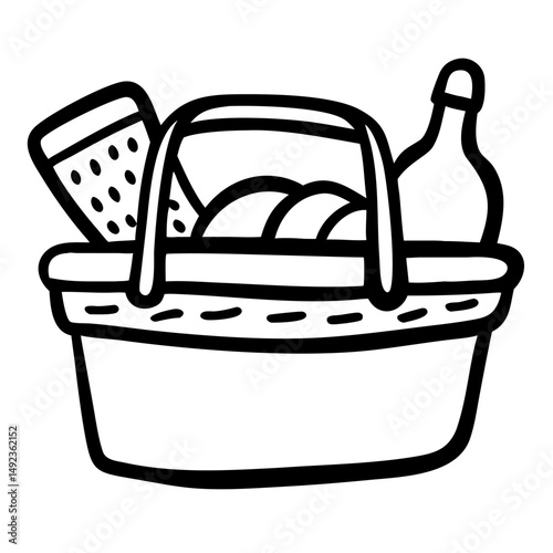 Picnic basket with food items for outdoor travel and adventure  