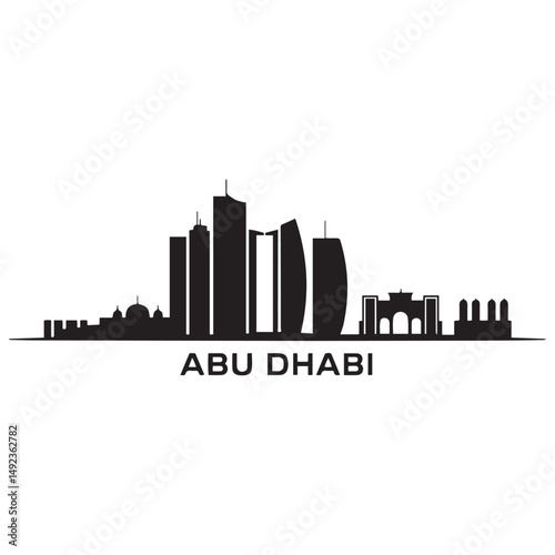 Abu Dhabi skyline horizontal banner. Black Abu Dhabi, United Arab Emirates. Vector template for your design. Vector black silhouette. with white background