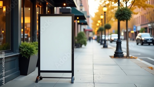 Blank sidewalk sign mockup restaurant advertisement outdoor display board for business promotion and marketing 