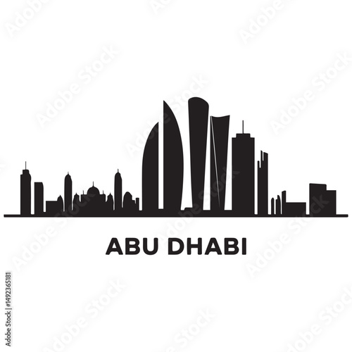 Abu Dhabi skyline horizontal banner. Black Abu Dhabi, United Arab Emirates. Vector template for your design. Vector black silhouette. with white background