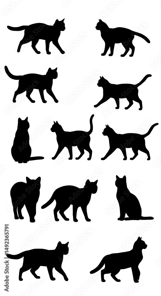 Fototapeta premium Feline Silhouettes: A Nocturnal Ballet AI Generated