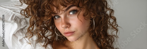 Fierce Expression by Brunette with Voluminous Curls is a professional-grade stock image suitable for editorial use, social storytelling, cultural representation, and marketing visuals.