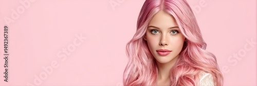 Vibrant Pink Hair Model on Pastel Background is a professional-grade stock image suitable for editorial use, social storytelling, cultural representation, and marketing visuals.