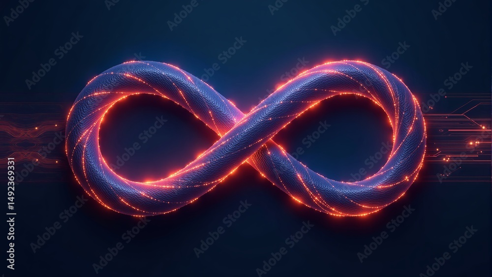 Glowing Infinity Symbol Against Dark Background Glowing Infinity Symbol Against Dark Background