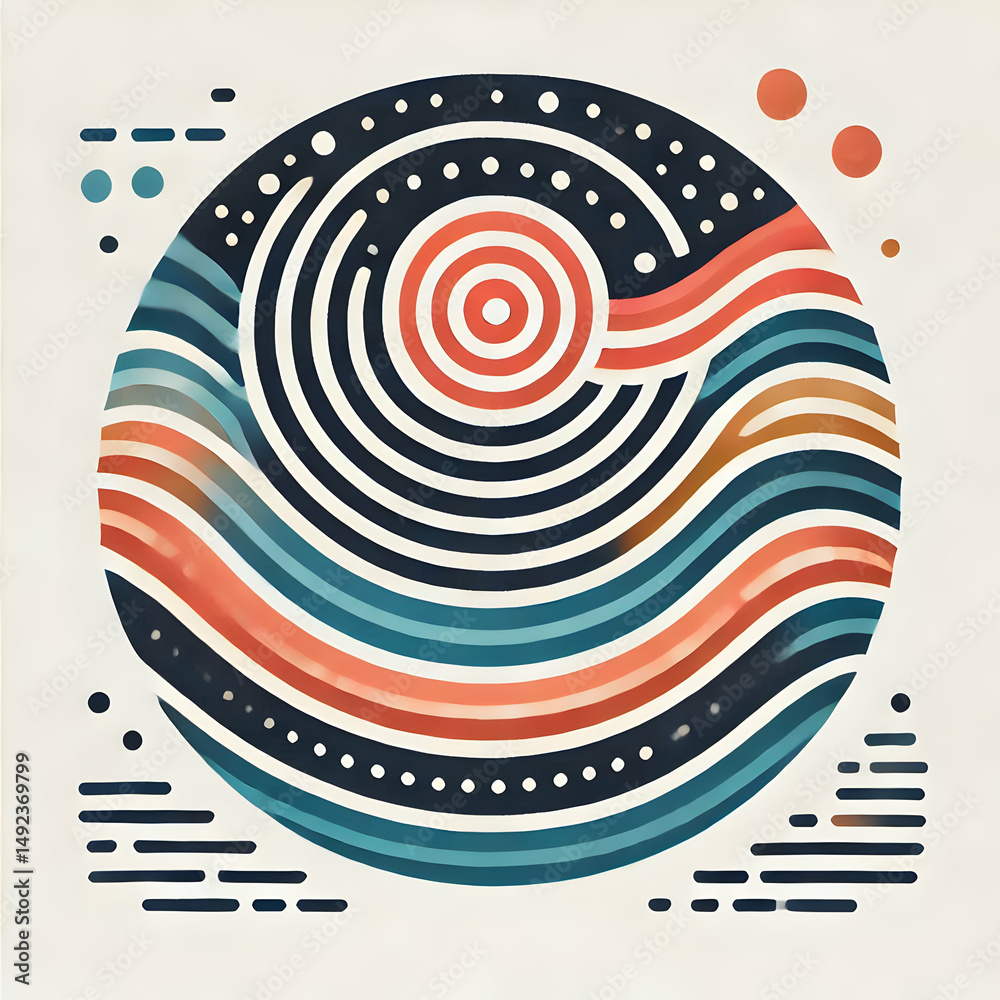 Fototapeta premium An abstract flat design of concentric circles symbolizing the ripple effect of life experiences, with a harmonious color palette and isolated on a white background.