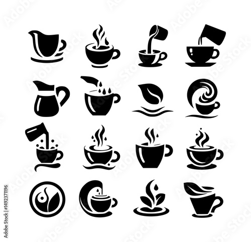 Coffee Cup Icon in Different Shapes Vector