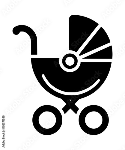 Baby Carriage Icon Black on White Vector
