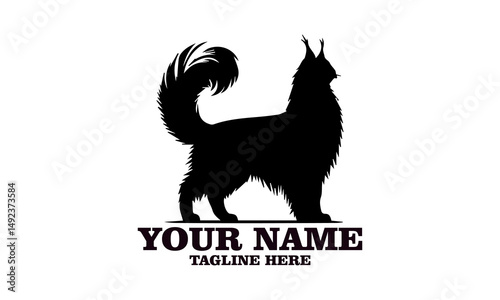 cat maine coon silhouette vector illustration, cat maine coon logo icon and cat maine coon cute vector design