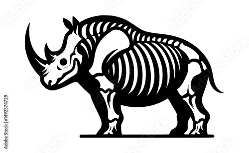 rhinoceros skeleton icon logo black color white background vector