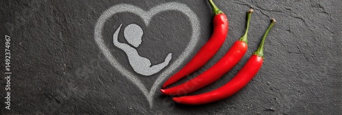 Chili Heart Design with Family Icon on Slate is a professional-grade stock image suitable for editorial use, social storytelling, cultural representation, and marketing visuals.
