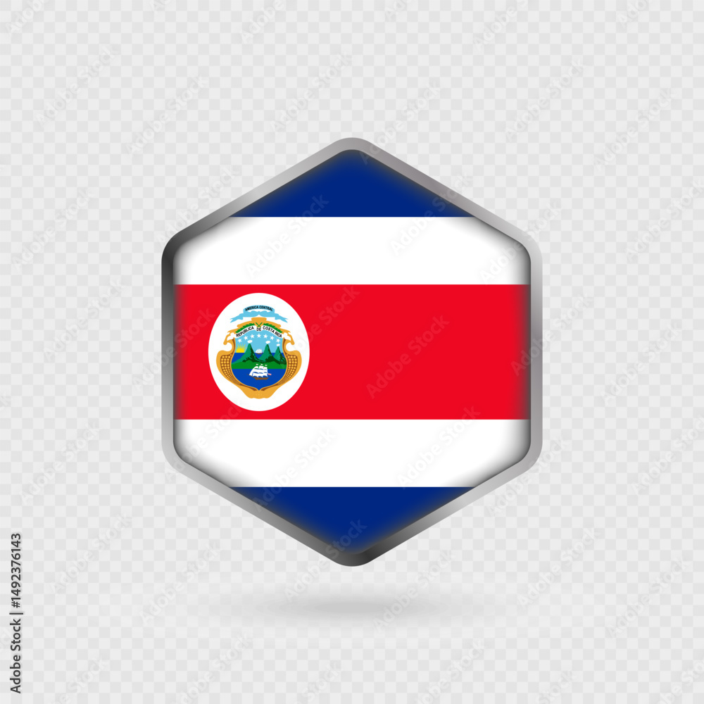 Fototapeta premium Costa Rica flag icon in hexagon shape.