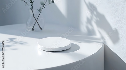 Minimalist gadget display on a clean white table with soft shadows