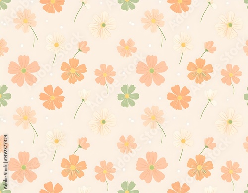 Delicate Floral Pattern with Soft Orange and Green Accents