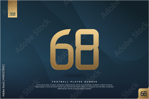 Modern Gold Number 68 on Dark Blue Background for Football Jersey Design
