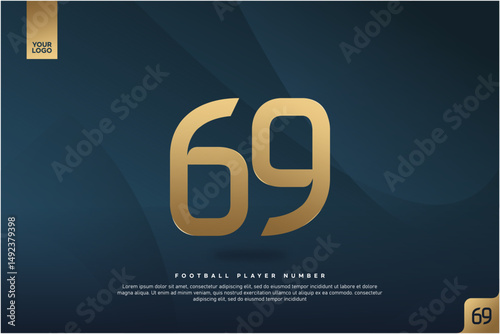 Modern Gold Number 69 on Dark Blue Background for Football Jersey Design