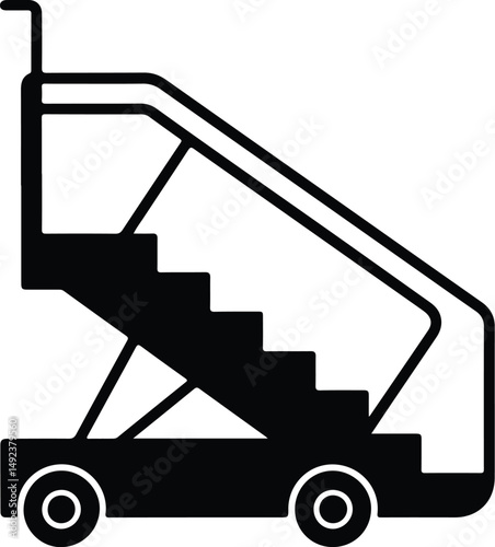 Stair Truck & Aircraft Silhouette Set – Airport Passenger Boarding Icons Airport Ground Support Icons – Stair Vehicle & Aircraft Silhouettes