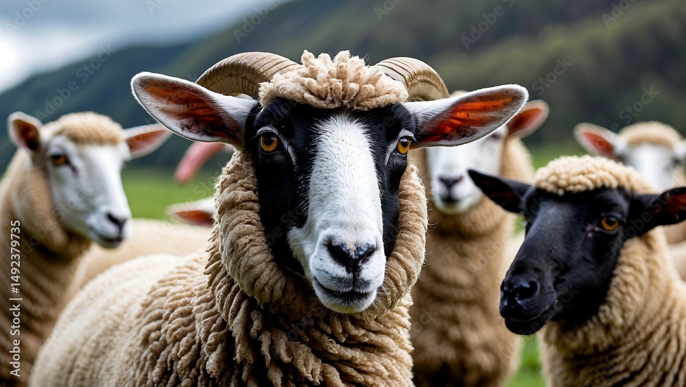 Obraz premium Black faced sheep breed raised for meat production