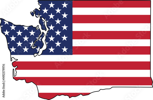 Map of Washington State Design with USA Flag