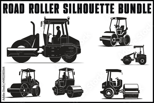 Road Roller Silhouette Vector Set