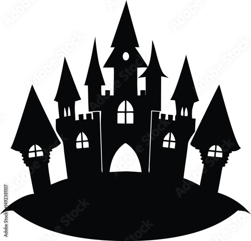 Halloween castle silhouette vector.