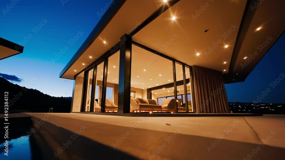 custom made wallpaper toronto digitalTwilight View of Modern Glass House with Infinity Pool