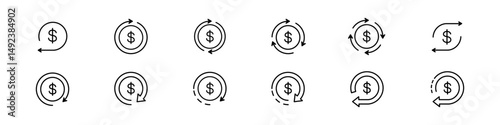 Cashback icon. Cash back vector set. Money return cashflow. Finance line design. Cashback money icon set.