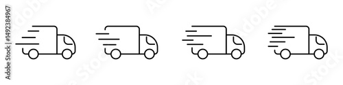 Delivery truck icon. Delivery van vector set. Express courier line design.