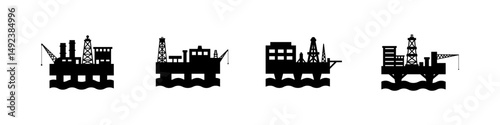 Oil rig icon. Offshore vector set. Drilling platform sign. Drill rig icon. Offshore oil platform.