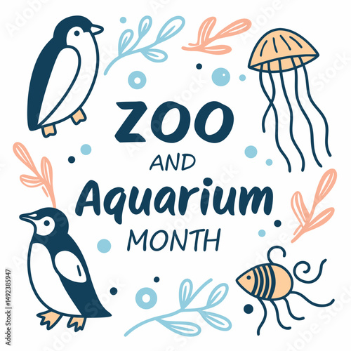 ZOO AND AQUARIUM MONTH vector illustration