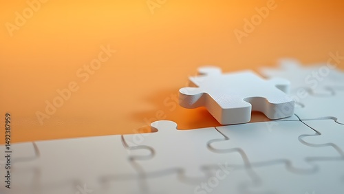 Abstract White Puzzle Piece on Orange Background