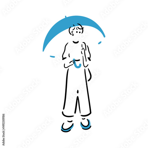 雨の日に傘をさす女性のイラスト
