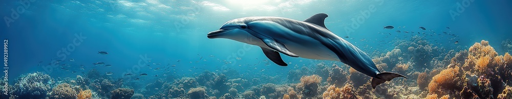 Fototapeta premium Majestic dolphin swimming in the coral reef.