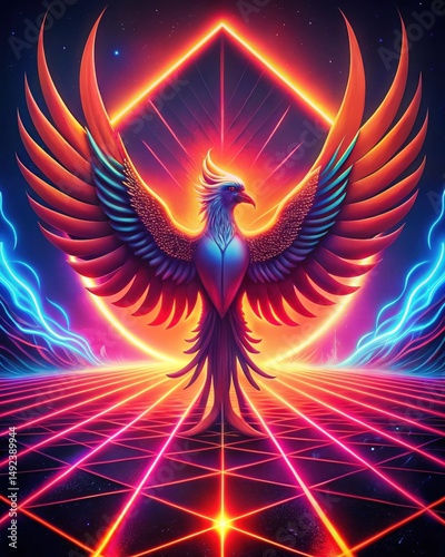 Retro Synthwave Phoenix Neon Bird of Fire Illustration