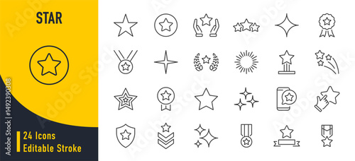 Star web icons in line style. Rating, medal, firework, award, collection. Vector illustration.