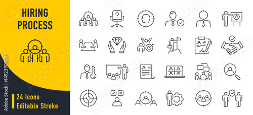 Hiring Process web icons in line style. Human resources, training, work, job, candidates, collection. Vector illustration.