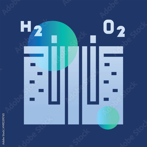 PEM electrolyzer color  glassmorphism illustration. Transparency blur elements. Ui layered design. Vector isolated element.