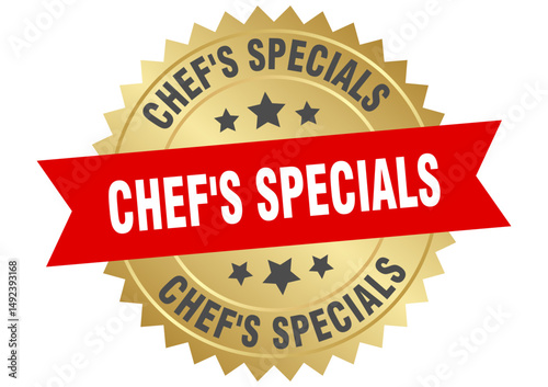 chef's specials. chef's specials round red and gold label isolated on transparent background