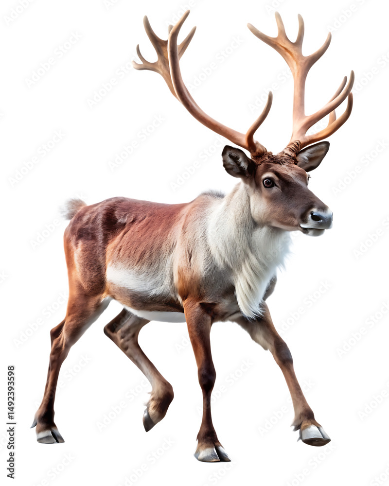 Fototapeta premium reindeer walking running isolated on white background, PNG