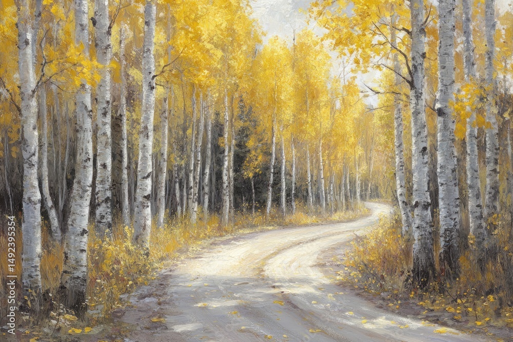 Obraz premium Golden Autumn Path Through Aspen Grove