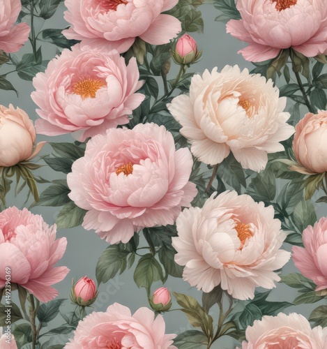 Delicate watercolor peonies & roses, vintage style  , floral, roses, leaves