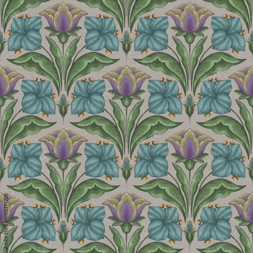 Bohemian Floral Seamless Pattern: Elegant botanical design with intricate flowers and leaves for versatile creative projects