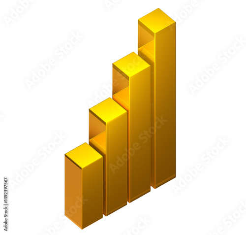 Gold bar chart 3d on png transparent background.