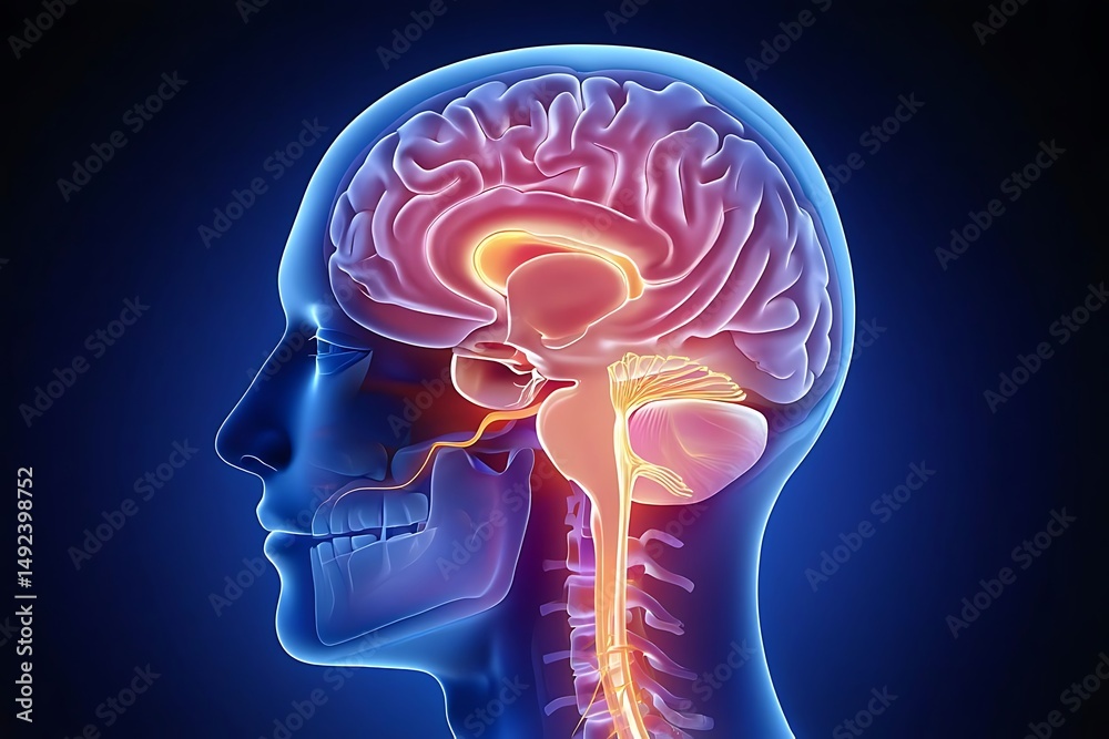 Obraz premium Detailed medical illustration of the human brain and nervous system depicting neural pathways and brain anatomy