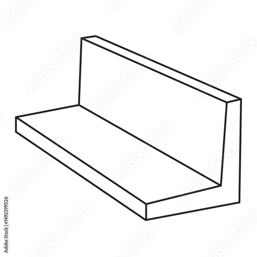 A simple line art illustration of an equal angle bar, a structural profile with two sides of equal length forming a 90-degree angle. Ideal for visualizations of construction, metal fabrication, struct