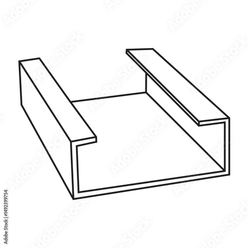 A clear line art illustration of CNP iron, a C-shaped steel profile commonly used as a structural element in construction, roof framing, and various metal fabrication applications.
